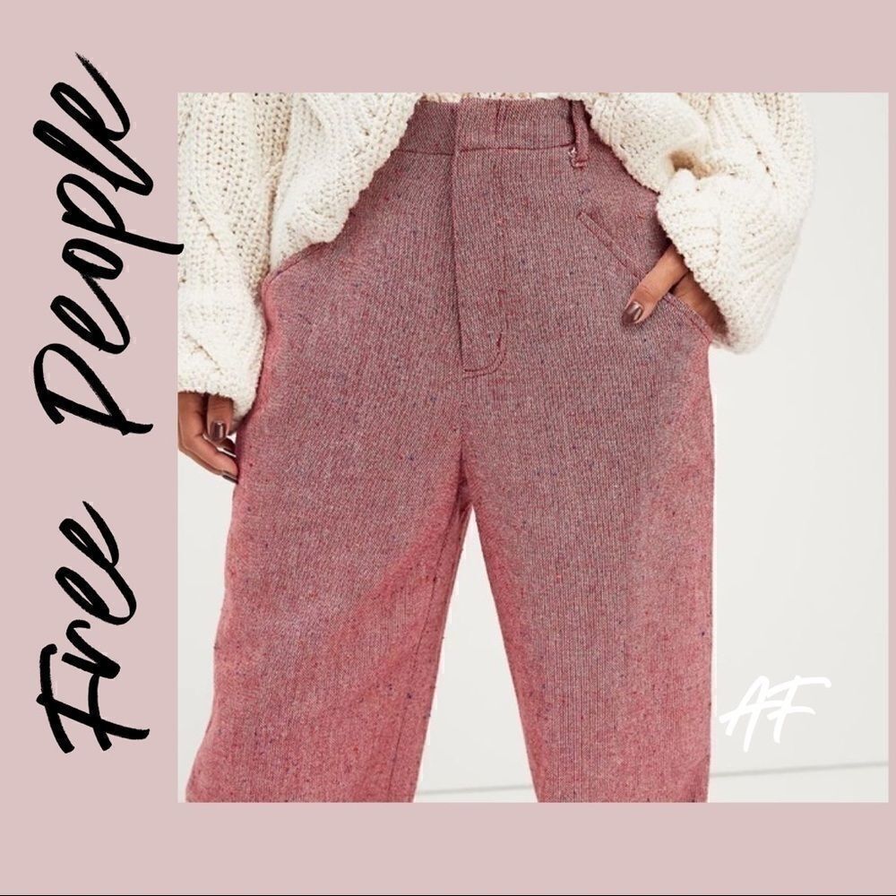 FREE PEOPLE SELINA TWEED TROUSERS PINK ROSE NWT - Picture 3 of 15